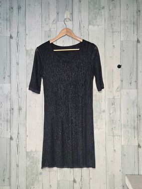 Yael Metallic Lined Mesh Raw Hem Sheath Mini Dress Sz. S